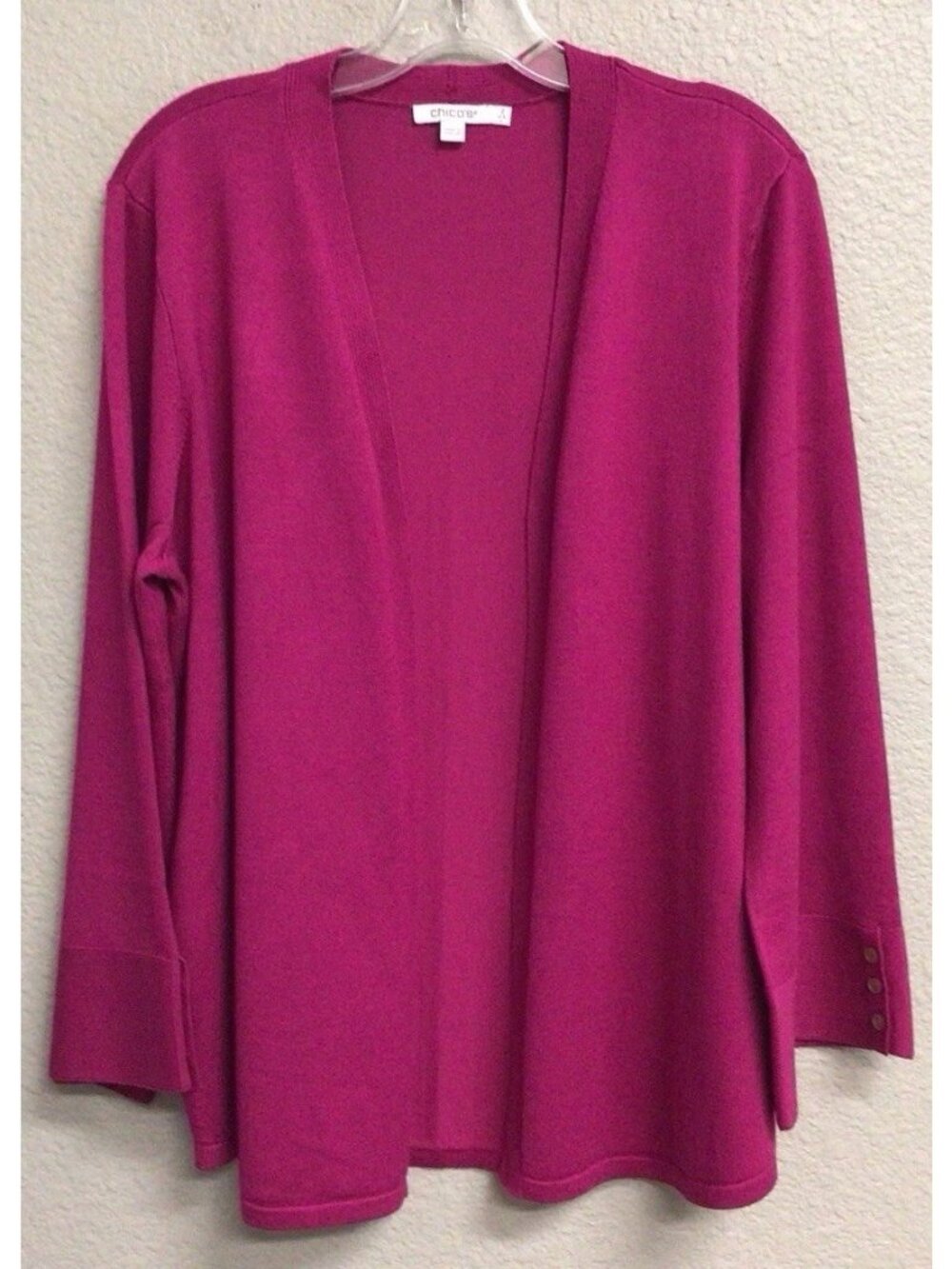 Chicos Womens Cardigan Long Sleeve Open Front Basic Fuchsia Pink Size 2 (Large)